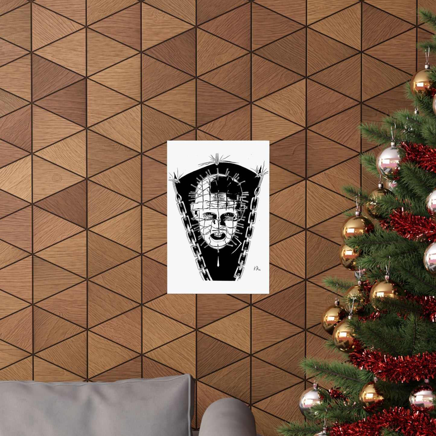 Hellraiser Pinhead Portrait Wall Art – Dark Horror Matte Poster for Fans