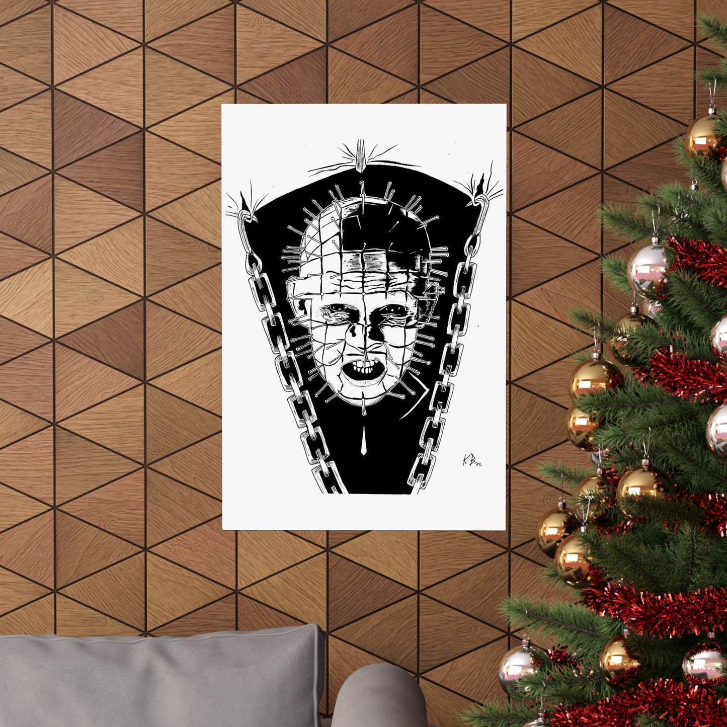 Hellraiser Pinhead Portrait Wall Art – Dark Horror Matte Poster for Fans