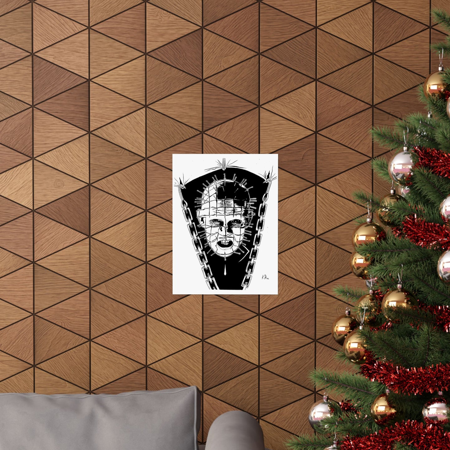 Hellraiser Pinhead Portrait Wall Art – Dark Horror Matte Poster for Fans