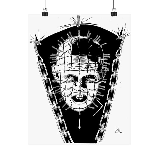 Hellraiser Pinhead Portrait Wall Art – Dark Horror Matte Poster for Fans