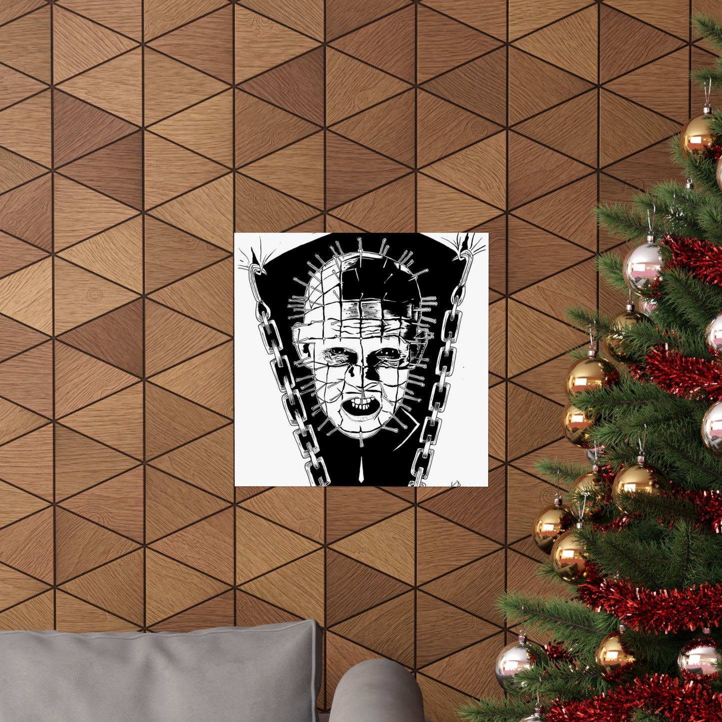 Hellraiser Pinhead Portrait Wall Art – Dark Horror Matte Poster for Fans