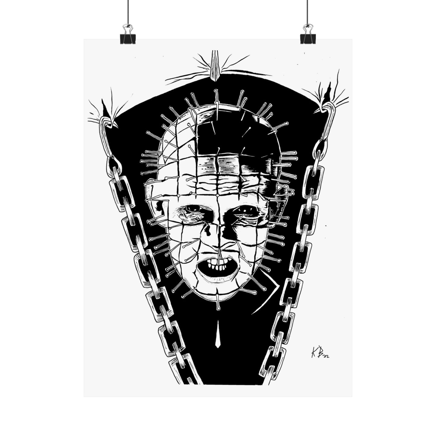 Hellraiser Pinhead Portrait Wall Art – Dark Horror Matte Poster for Fans