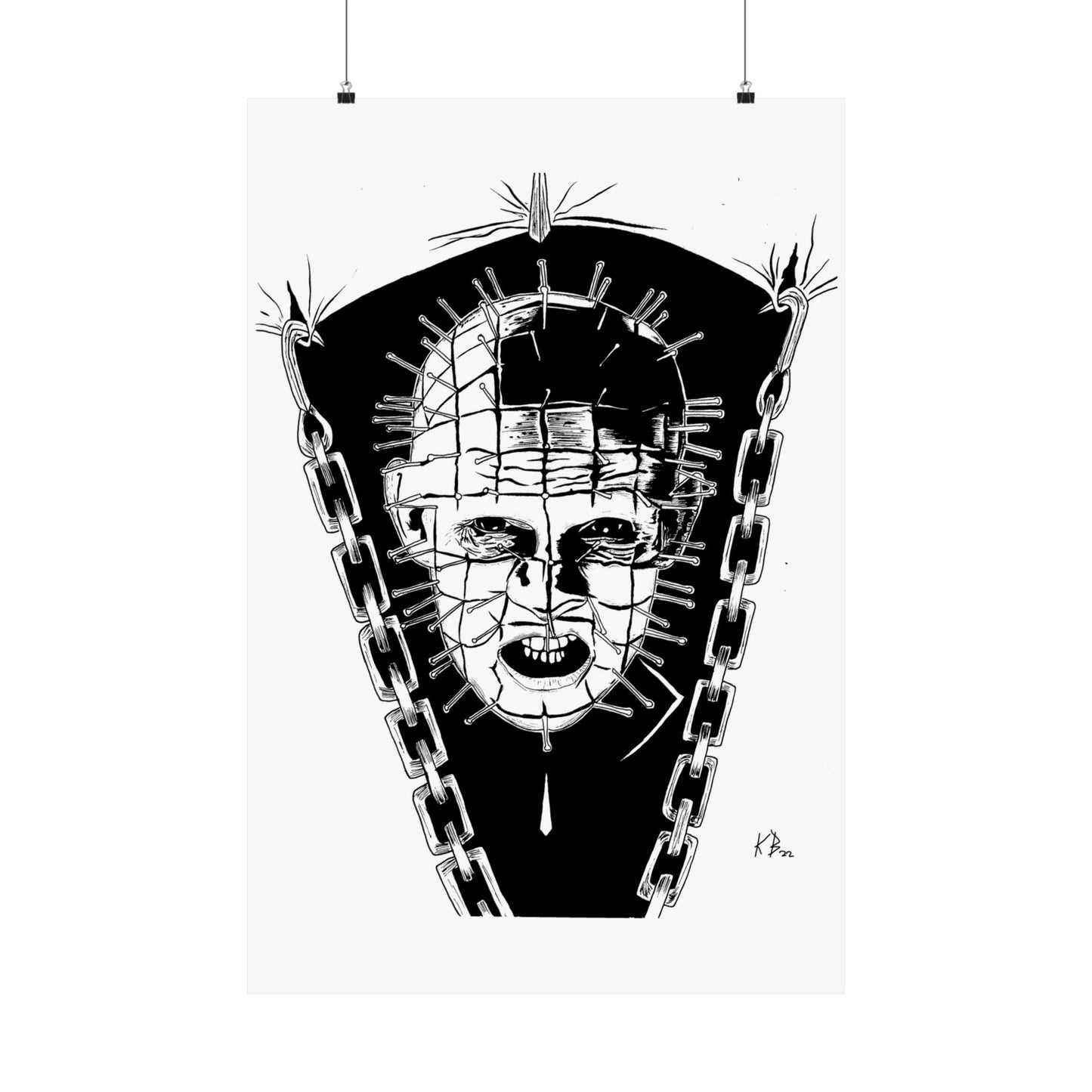 Hellraiser Pinhead Portrait Wall Art – Dark Horror Matte Poster for Fans