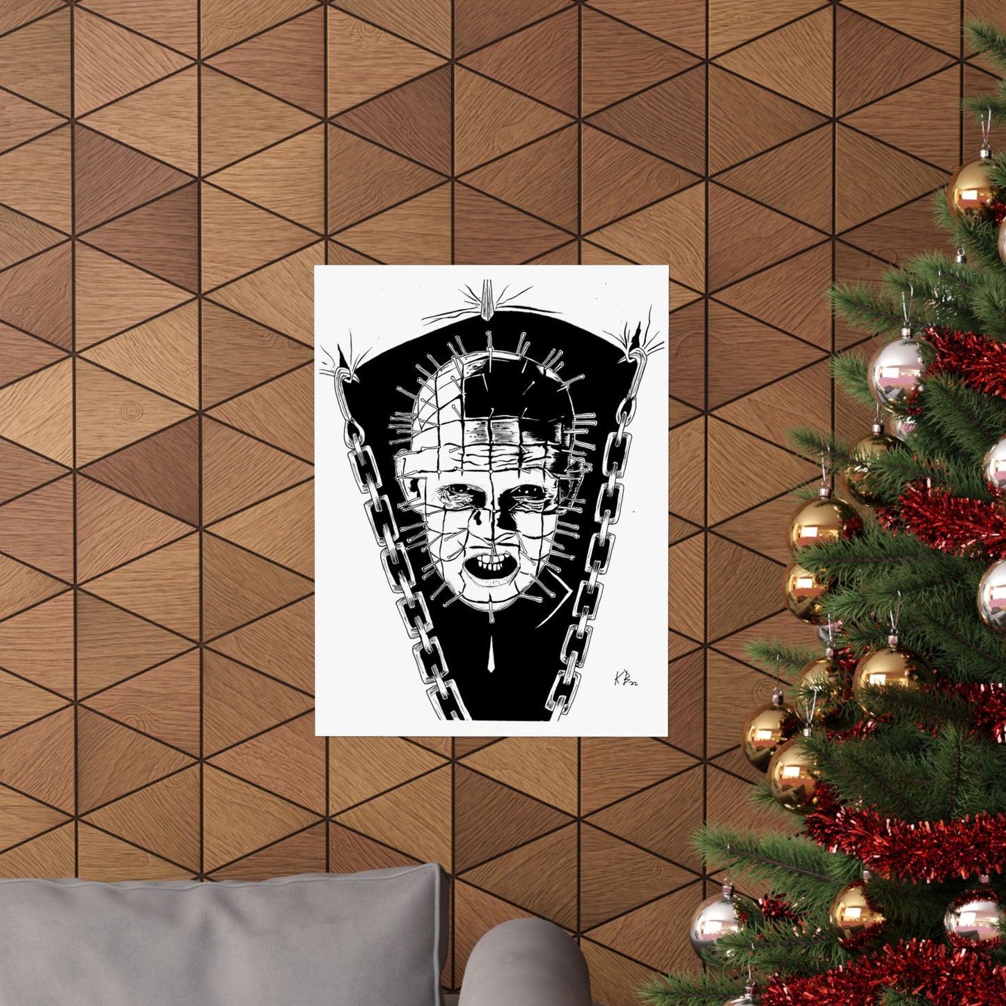 Hellraiser Pinhead Portrait Wall Art – Dark Horror Matte Poster for Fans