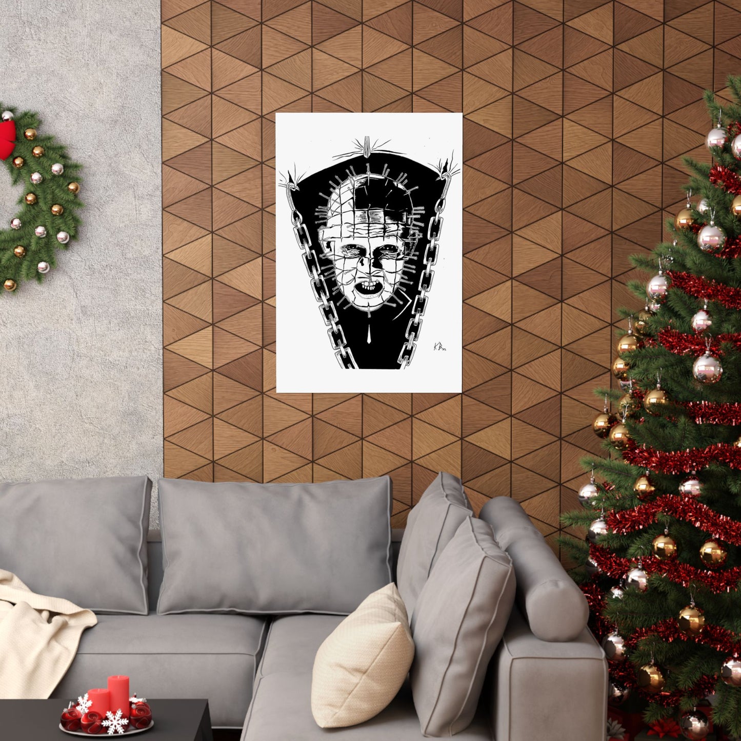 Hellraiser Pinhead Portrait Wall Art – Dark Horror Matte Poster for Fans