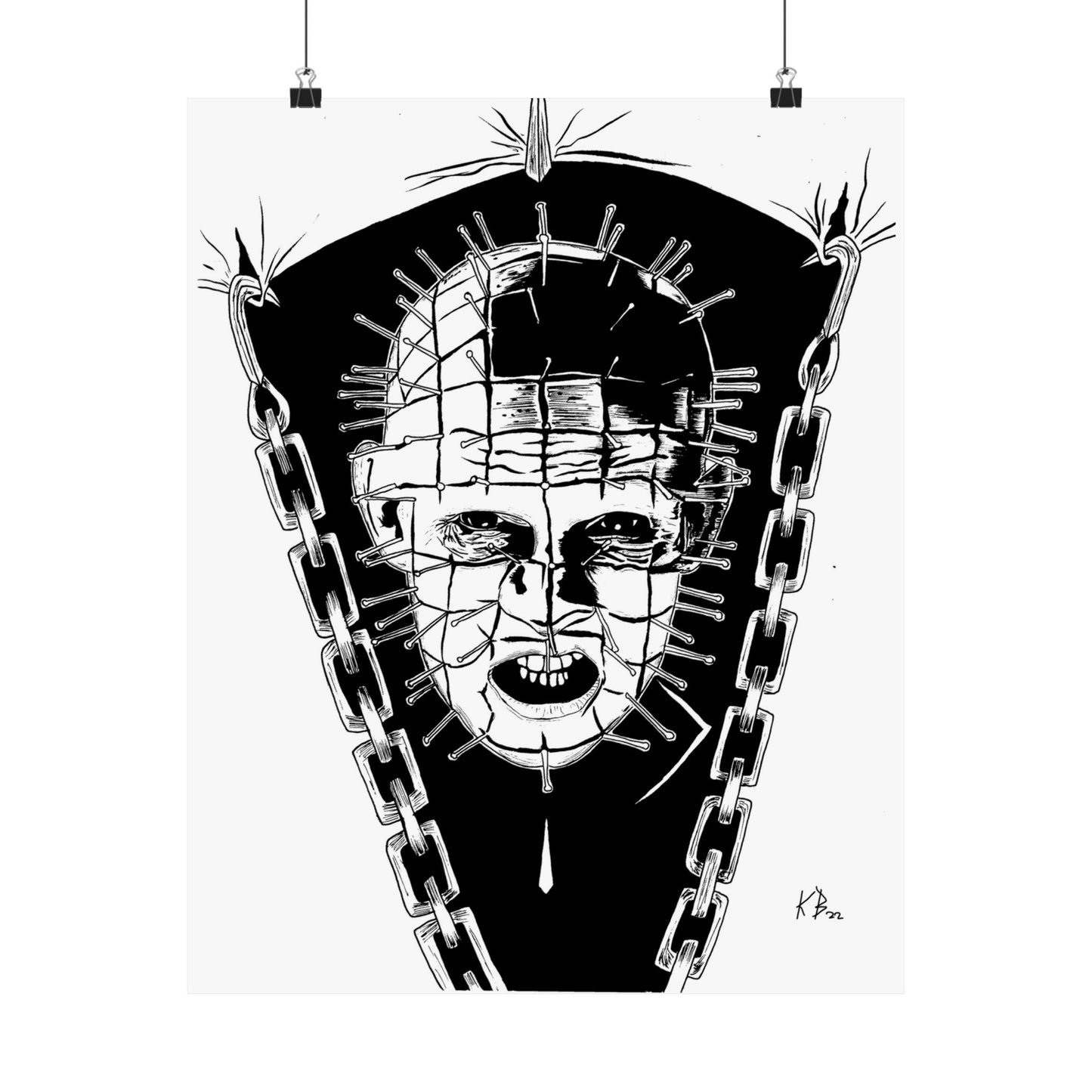 Hellraiser Pinhead Portrait Wall Art – Dark Horror Matte Poster for Fans