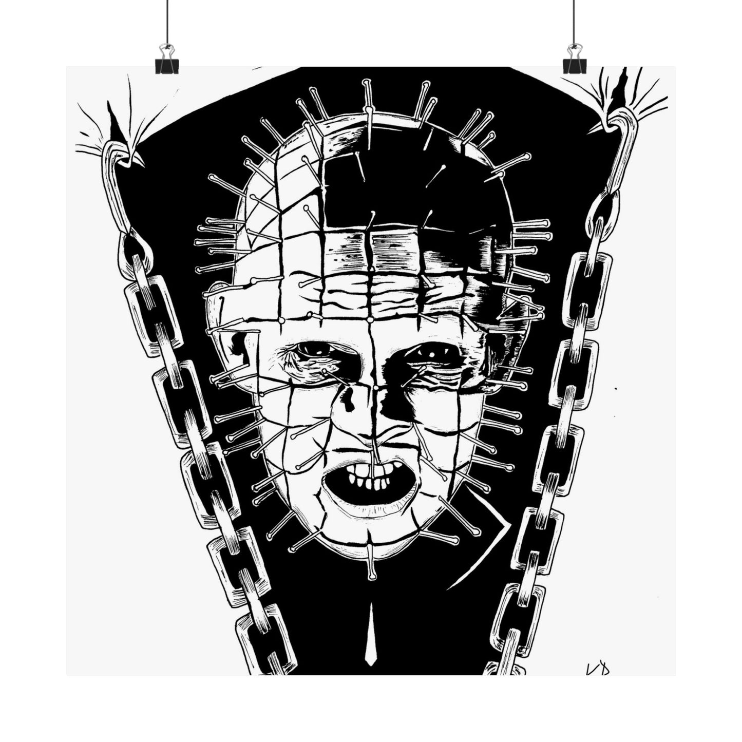 Hellraiser Pinhead Portrait Wall Art – Dark Horror Matte Poster for Fans