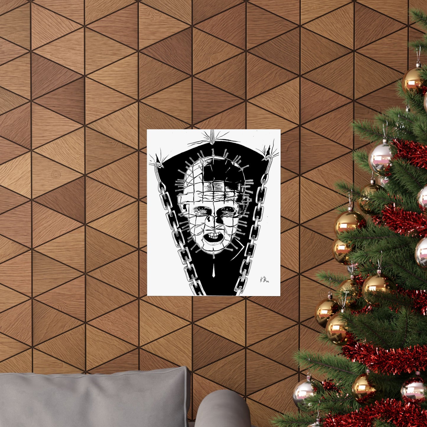 Hellraiser Pinhead Portrait Wall Art – Dark Horror Matte Poster for Fans