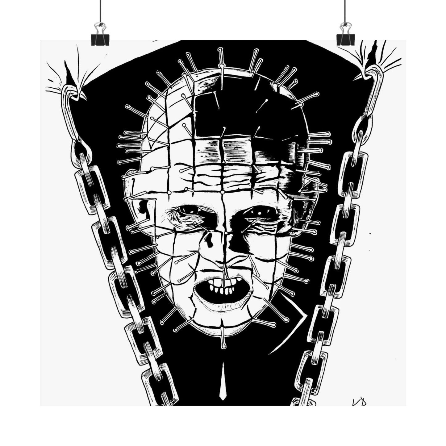 Hellraiser Pinhead Portrait Wall Art – Dark Horror Matte Poster for Fans